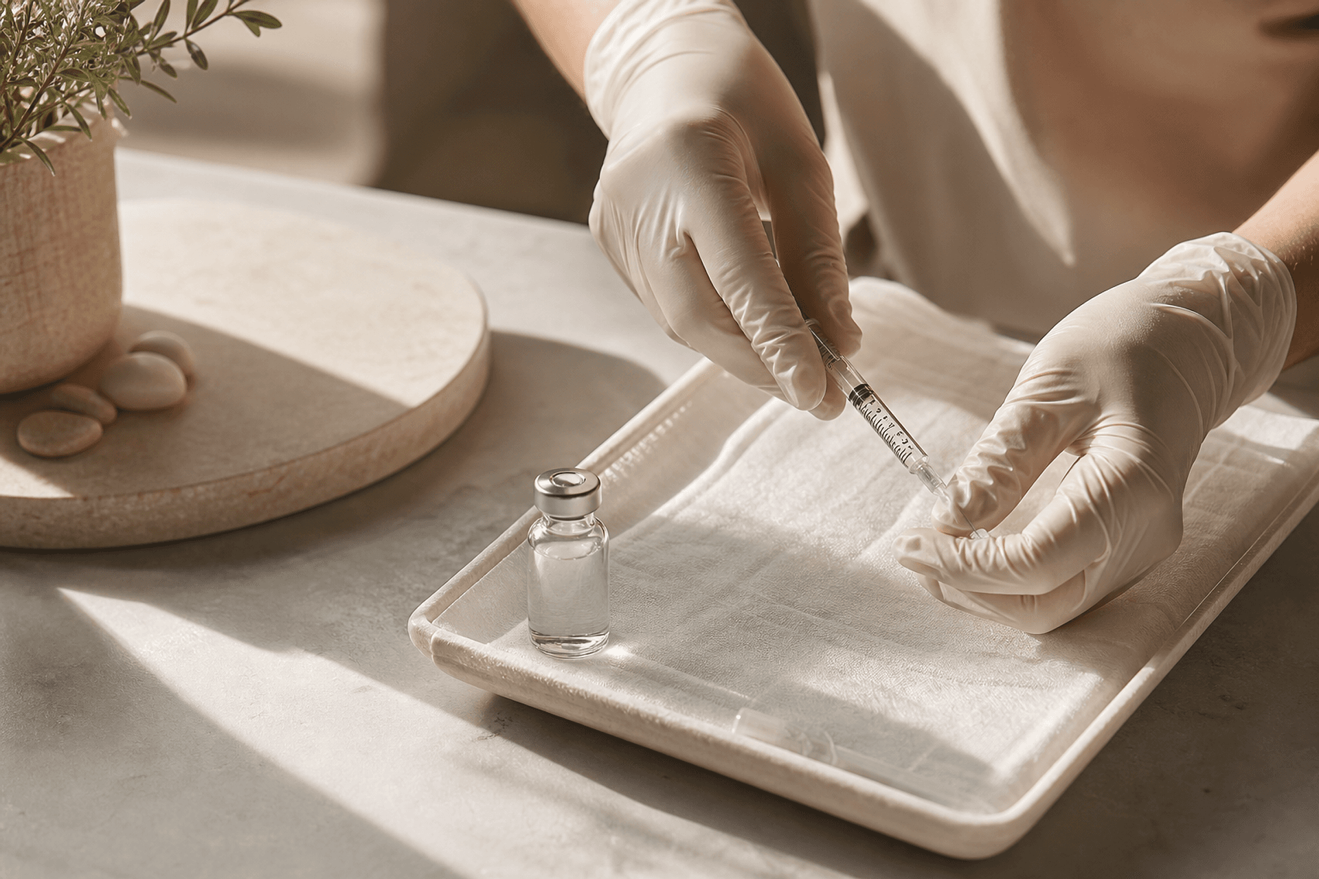 A prepared treatment tray in a Lumen Skin Studio room